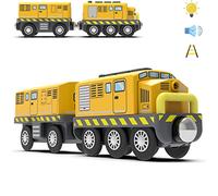 TOPLIVING Kit à Piles pour Rails en Bois, Puissant Train de Locomotive (Connexion Magnétique) Avec Phares Avant et Son, Recommandé à Partir de 3 Ans, Jaune