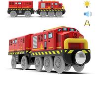 TOPLIVING Kit de train à piles pour rails de train en bois, puissant train de locomotive (connexion magnétique) avec phares avant et son recommandé à partir de 3 ans, rouge