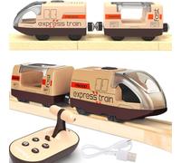 TOPLIVING Track Accessories Train télécommandé à piles pour rail en bois, train motorisé (connexion magnétique) compatible avec Thomas, Brio, Chuggington