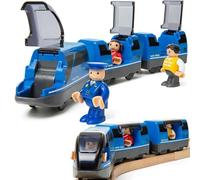 TOPLIVING Train à Piles pour Chemin de Fer en Bois - Jouet Haute Vitesse pour Tout-Petits de 3, 4, 5 Ans - Attelage magnétique - Véhicule Urbain avec Figurines