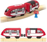 TOPLIVING Train de train électrique en bois - Locomotive à piles - Puissant moteur compatible avec Brio, Thomas, jouet pour enfants et jeunes garçons