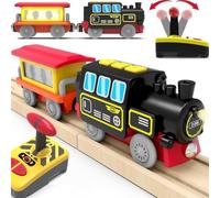 TOPLIVING Train motorisé pour rails en bois, train télécommandé avec connexion magnétique, train de locomotive à piles pour tout-petits, compatible avec Thomas, Brio, Chuggington