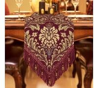 TOPLUXE Chemin de Table en Tissu à Franges, Décoration pour Table à Manger/Restaurant/Fête/Banquet/Noël (33x180cm, Rouge)