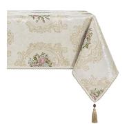 TOPLUXE Nappe Rectangulaire à Franges, Couvre Table Décorative pour Salle à Manger Cuisine Restaurant Fête (140x240cm, Floral)