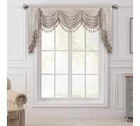 TOPLUXE Rideaux Cantonnière Cascade pour Fenêtres, Cantonnière Floral à Franges, Rideaux Courts pour Chambre Salon Cuisine (Largeur 200cm, Beige & Or)