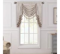 TOPLUXE Rideaux Cantonnière Cascade pour Fenêtres, Cantonnière Floral à Franges, Rideaux Courts pour Chambre Salon Cuisine (Largeur 100cm, Beige & Or)