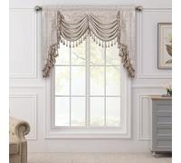 TOPLUXE Rideaux Cantonnière Cascade pour Fenêtres, Cantonnière Floral à Franges, Rideaux Courts pour Chambre Salon Cuisine (Largeur 150cm, Beige & Or)