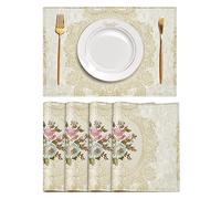 TOPLUXE Sets de Table en Tissu Floral 30x45cm Lot de 4, Sets de Table Lavable, Décoration pour Table à Manger/Restaurant/Fête (4 Pièces, Beige)