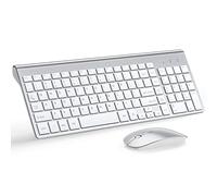 TopMate Clavier d'ordinateur sans fil ultra fin 2,4 G souris USB compacte et silencieuse avec couvercle et 2 piles AA et 2 piles AAA pour PC/ordinateur portable/Windows/Mac - Blanc argenté