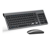 TopMate Clavier et Souris Sans Fil, Ultra-Mince 2.4G Silencieux Compact USB 2400DPI Souris et Interrupteur Ciseaux avec Couvercle, 2 Piles AA et 2 Piles AAA pour PC/Portable/Windows/Mac, Gris