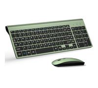 TopMate Ensemble clavier et souris sans fil ultra fin 2,4 G 2,4 G Souris USB 2400 DPI et interrupteur ciseaux avec housse, piles incluses, pour PC/ordinateur portable/Windows/Mac - Vert noir