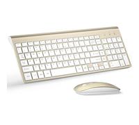 TopMate Ensemble clavier et souris sans fil ultra fin 2,4 G 2,4 G USB 2400 DPI souris et commutateur ciseaux avec housse, piles incluses pour PC/ordinateur portable/Windows/Mac - Or blanc