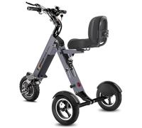 TopMate ES36 Scooter de Mobilité Électrique 3 Roues avec Pneus Tout-Terrain | Scooter Électrique Pliable et Léger pour Adulte, Siège à Dossier, Batterie Amovible 36V 7.8AH, Marche Arrière, Voyage - Gris