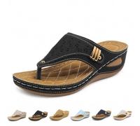 Topmis Ladies Orthopaedic Sandals for Women, Wide Fit Wedge Flip Flops with Arch Support, Comfortable Toe Post Slip On Platform Sandals, Non Slip Summer Beach Walking Slippers(Black,36EU)