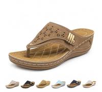 Topmis Ladies Orthopaedic Sandals for Women, Wide Fit Wedge Flip Flops with Arch Support, Comfortable Toe Post Slip On Platform Sandals, Non Slip Summer Beach Walking Slippers(Brown,41EU)