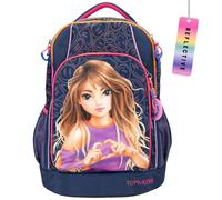 Depesche 12739 TOPModel Night Light - Sac à Dos Scolaire en Bleu foncé avec Motif de modèle, Sac d'école avec Bretelles réglables et Pendentif