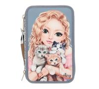 Topmodel - Triple Pencil Case Cat Love - Light Blue And Cream (413271) NEUF