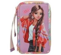Depesche 13283 TOPModel Girl Power - Trousse à Crayons remplie à 3 Compartiments en Violet, avec Motif de modèle et Lots Multicolores, Trousse à Crayons avec Crayons de Couleur et Bien Plus Encore
