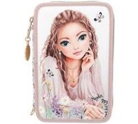 Depesche 13302 TOPModel Summer Feeling - Trousse à Crayons Triple Rose avec Motif TOPModel et Fleurs, avec Crayons de Couleur, règle, Ciseaux et Bien Plus Encore