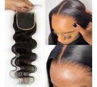 Topnormantic 4x4 HD Lace Closure 0.11mm Skin Like Undetectable Melted Real HD Lace Closure with Denrated Edge 12A Unprocessed Human Hair Body Wave Pre Plucked with