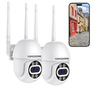 Topodome 1080P Caméra Wi-FI Externe Kit de 2, Détection Humaine, Caméra Surveillance Intérieur WiFi, PTZ 360 Degrés Auto Tacking, Vision Nocturne Infrarouge et Couleur, Audio Bidirectionnel