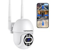 Topodome Caméra Wi-Fi extérieure avec alarme humanoïde, 1080P Caméra de surveillance interne WiFi, PTZ 360 degrés Auto Tacking, vision nocturne infrarouge et couleur 20 m, audio bidirectionnel IP66