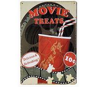 Topoose Movie Treats Plaque en métal vintage drôle Décoration d'intérieur 20,3 x 30,5 cm