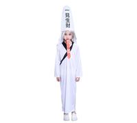 TOPOQ Costume de fantôme blanc d'Halloween pour enfants - Costume de zombie chinois - Cape de fantôme - Tenue de zombie avec casquette et longue langue - Accessoires de fête et de cosplay pour garçons
