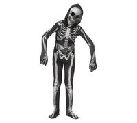 TOPOQ Costume de zombie d'Halloween pour enfants - Combinaison squelette effrayant avec capuche amovible - Masque tête de mort - Chapeau - Accessoire de fête - Respirant