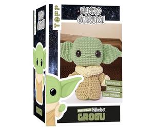 topp Funkogurumi Grogu. Kit de crochet non officiel : mode d'emploi, fil en 3 couleurs (63% coton, 37% polyacrylique), ouate de remplissage, crochet 2,5 mm, yeux de sécurité, marqueurs de maille,