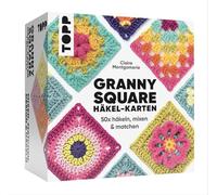 TOPP Granny Square Lot de 50 cartes à crocheter, mixer et assortir avec inscription au crochet et photo pour chaque Granny Square et livret pratique Jaune