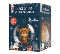 TOPP Kit de crochet mini boule de Noël motif rennes : instructions, fil (100% coton) en 5 couleurs, crochet (1,5 mm), boule en plastique (7 cm), ouate de remplissage, perles, clochettes, blanc