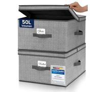 TOPP4u Lot de 2 grandes boîtes de rangement pliantes avec couvercle Gris 40 x 50 x 25 cm