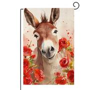 TopPacific Drapeau de jardin en forme d'âne et rose rouge pour anniversaire de mariage, Saint-Valentin, maison, bannière pour extérieur et cour 30,5 x 45,7 cm des deux côtés (6348)