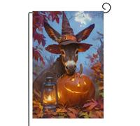TopPacific Drapeau de jardin Happy Halloween 30,5 x 45,7 cm en lin double face, citrouille effrayante âne, drapeau de jardin, décoration extérieure (11763)