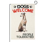 TopPacific Drapeau de jardin pour lévrier - Drapeau de jardin « Welcome People Tolerated » - Drapeau double face pour maison, cour et extérieur - 30,5 x 45,7 cm (9071)