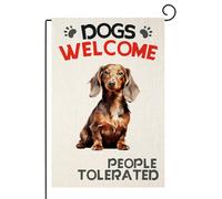 TopPacific Drapeau de jardin teckel avec inscription « Welcome People Tolerated » - Drapeau de jardin double face pour maison, cour et extérieur - 30,5 x 45,7 cm (9059)