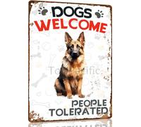 TopPacific Panneau en métal avec inscription « Dogs Welcome People Tolerated » - Décoration murale vintage pour bar, pub, club - 30,5 x 40,6 cm (3033B)
