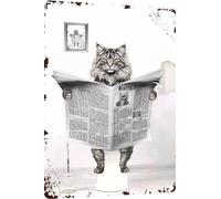 TopPacific Plaque en métal vintage chat toilette lecture journal Humour animal fantaisie animal fantaisie pour la maison, salle de bain et toilettes Décoration murale 30,5 x 20,3 cm