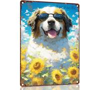 TopPacific Plaque murale vintage en métal 30,5 x 20,3 cm représentant un chien Saint-Bernard portant des lunettes de soleil - Plaque murale amusante pour café, bar, restaurant, boutique, cadeaux pour