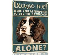 TopPacific Poster en métal avec inscription « English Springer Spaniel » 30,5 x 40,6 cm - Décoration murale rétro en métal avec inscription « Excusme me were you attempting to use the bathroom alone »