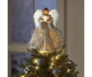 Topper Ange Lumineux 30cm pour Sapin de Noël - Décoration Sommet d'arbre avec Ailes en Plumes - C-i-m-i-ER Étoile pour d'arbre Bar et Fête