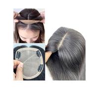 Topper Cheveux Extensions de cheveux for femme, vrais humains 15 × 17 cm, base en soie à clipser, partie centrale noire naturelle, postiches lisses for fins, usage quotidien Confort(16 inches)