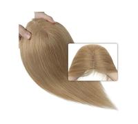 Topper Cheveux Extensions de cheveux humains raides for femme, 8 x 10 cm, partie centrale, nœud unique, base mono, crochet à la main, extension clipser Confort(14inch,Dark Blonde)