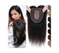 Topper Cheveux Topper de cheveux humains for femmes, aspect naturel, raides, 12x13cm, base en soie respirante, Clip dans les brésiliens Remy, augmente le volume des Confort(35CM,Darkest Brown)