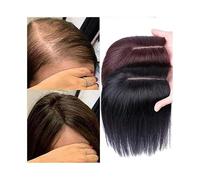 Topper Cheveux Toppers de cheveux for femmes aux clairsemés, vrais humains avec base en soie, 3 clips Remy lisses, sans frange Confort(Noir,9x14cm)