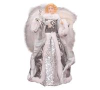 Topper d'ange de Noël - Topper d'ange d'arbre de Noël avec ailes de plumes blanches, Ange de décoration de Noël de 7,08 pouces pour décoration de Noël vintage