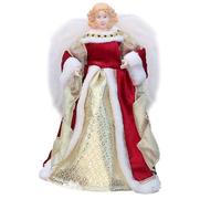 Topper d'arbre de Noël 11.8x7 Ange de Noël avec Aile à Fourrure Angel sacré Topper d'arbre avec Un cône en Plastique pour décorations, Rouge