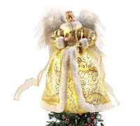 Topper d'arbre de Noël d'ange, Figurine de cime d'arbre d'ange de Noël, décoration de Noël d'intérieur avec des Ailes de Plume, 12.6in (Or)