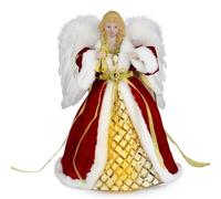 Topper d'arbre de Noël d'ange, Figurine de cime d'arbre, décoration intérieure avec des Ailes de Plume, 12.6in (Ange Rouge)